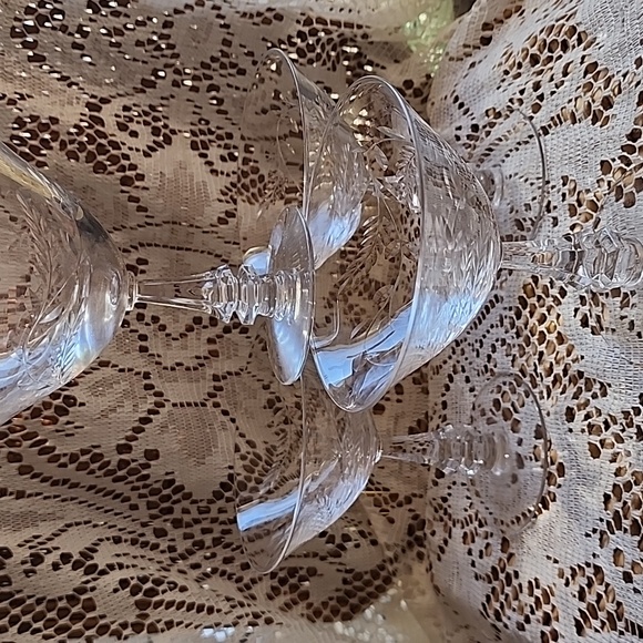 Vintage Etched Champagne Coupe Glasses Tall Sherbet - Picture 1 of 12